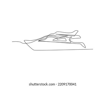 Continuous single line drawing art of Speed boat.  Luxury Yacht line art drawing vector illustration. 