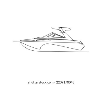 Continuous single line drawing art of Luxury Yacht. Speed boat line art drawing vector illustration. 