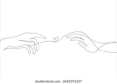 Continuous Single Line Drawing Line Art of hands and heart small size. International Day of Hope. International Day of Charity. vector illustration.