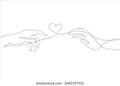 Continuous Single Line Drawing Line Art of hands and heart big size. International Day of Hope. International Day of Charity. vector illustration.