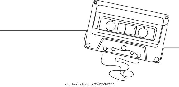 Dibujo continuo de una sola línea de casete de audio, Ilustración vectorial de arte de línea