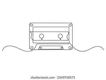 Continuous single line drawing of audio cassette vector illustration