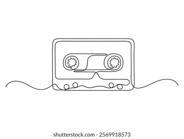 Continuous single line drawing of audio cassette vector illustration