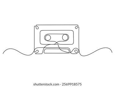 Continuous single line drawing of audio cassette vector illustration