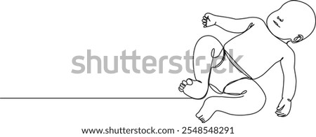 continuous single line drawing of baby lying on its back, line art vector illustration