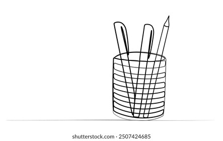 Continuous single line drawing of ballpoint pens. vector