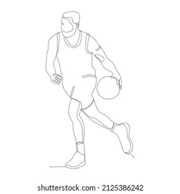 Continuous single line drawing basketball player dribbling and holding the ball