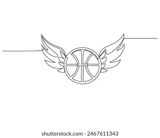 Continuous single line drawing of a basketball with two wings. basketball tournament event . Design illustration