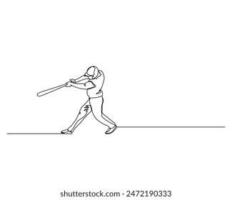 Continuous single line drawing of the batter hits a home run. baseball tournament event . Design illustration