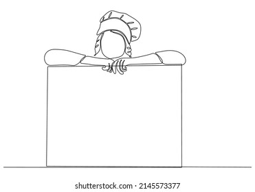
Continuous single line drawing of beautiful female chef, in hotel restaurant concept single line drawing graphic design vector illustration
