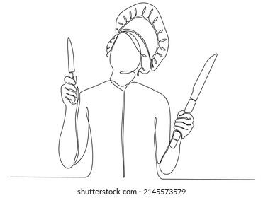 
Dibujo continuo de una sola línea de una hermosa cocinera, en el concepto de restaurante hotel diseño gráfico de una sola línea ilustración vectorial