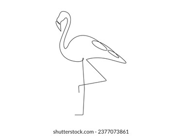 Continuous single line drawing of beautiful flamingo for national zoo logo. Flamingo bird mascot concept for conservation park. Vector illustration.