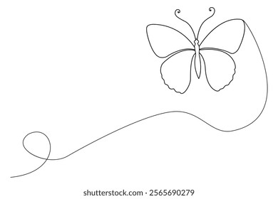 Continuous single line drawing of beautiful butterfly isolated on white background vector illustration 