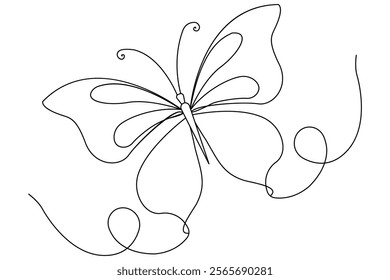 Continuous single line drawing of beautiful butterfly isolated on white background vector illustration 