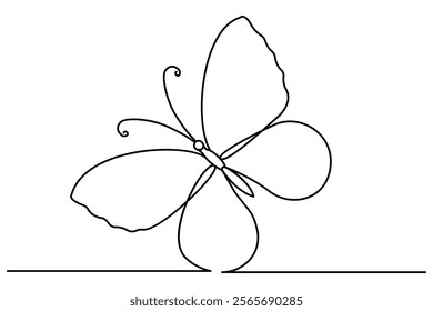 Continuous single line drawing of beautiful butterfly isolated on white background vector illustration 