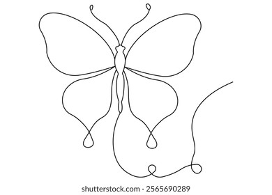 Continuous single line drawing of beautiful butterfly isolated on white background vector illustration 