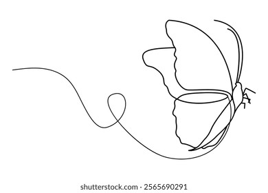 Continuous single line drawing of beautiful butterfly isolated on white background vector illustration 