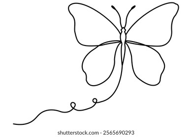 Continuous single line drawing of beautiful butterfly isolated on white background vector illustration 