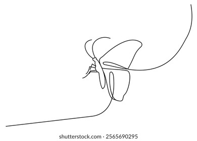 Continuous single line drawing of beautiful butterfly isolated on white background vector illustration 