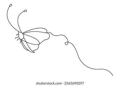 Continuous single line drawing of beautiful butterfly isolated on white background vector illustration 