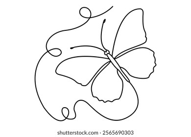 Continuous single line drawing of beautiful butterfly isolated on white background vector illustration 