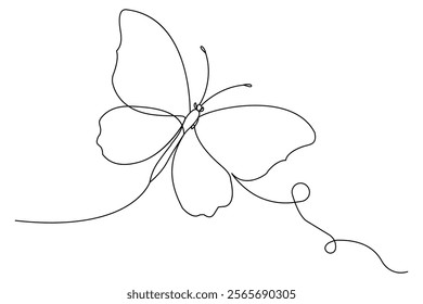 Continuous single line drawing of beautiful butterfly isolated on white background vector illustration 