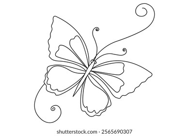 Continuous single line drawing of beautiful butterfly isolated on white background vector illustration 