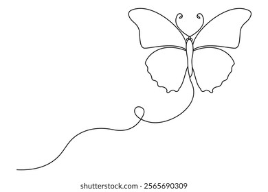 Continuous single line drawing of beautiful butterfly isolated on white background vector illustration 