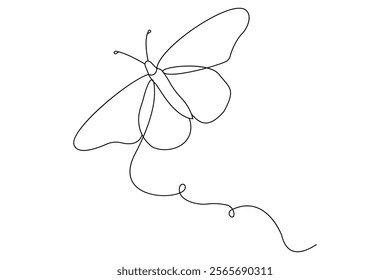 Continuous single line drawing of beautiful butterfly isolated on white background vector illustration 