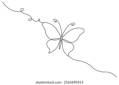 Continuous single line drawing of beautiful butterfly isolated on white background vector illustration 