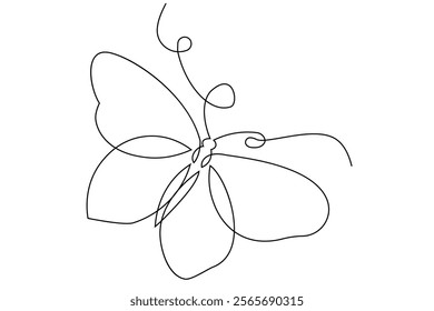 Continuous single line drawing of beautiful butterfly isolated on white background vector illustration 