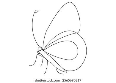 Continuous single line drawing of beautiful butterfly isolated on white background vector illustration 