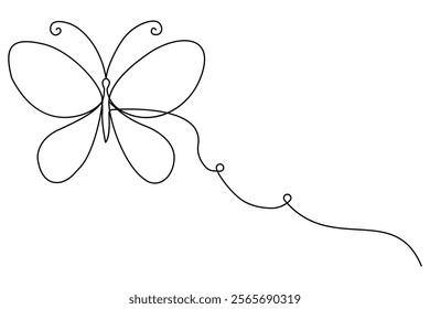 Continuous single line drawing of beautiful butterfly isolated on white background vector illustration 