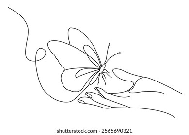 Continuous single line drawing of beautiful butterfly isolated on white background vector illustration 