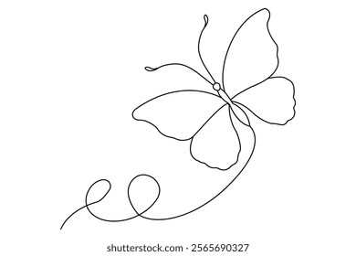 Continuous single line drawing of beautiful butterfly isolated on white background vector illustration 