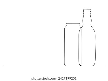 Continuous single line drawing of beer bottle. Isolated on white background vector illustration. Pro vector