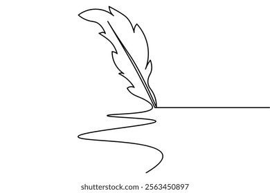 Continuous single line drawing of bird feather outline vector illustration