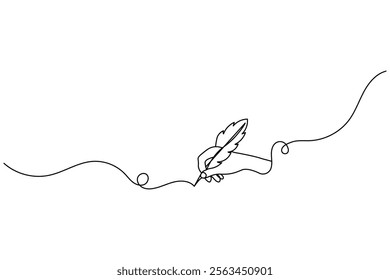 Continuous single line drawing of bird feather outline vector illustration