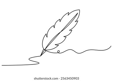 Continuous single line drawing of bird feather outline vector illustration