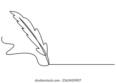 Continuous single line drawing of bird feather outline vector illustration