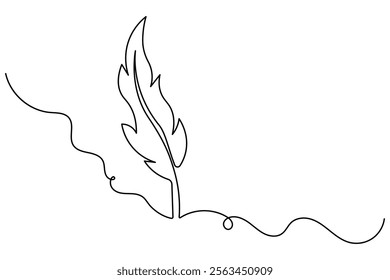 Continuous single line drawing of bird feather outline vector illustration