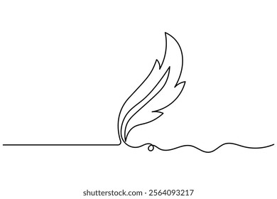 Continuous single line drawing of bird feather outline vector illustration