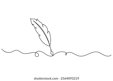 Continuous single line drawing of bird feather outline vector illustration