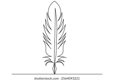 Continuous single line drawing of bird feather outline vector illustration