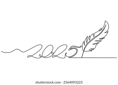 Continuous single line drawing of bird feather outline vector illustration