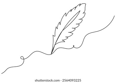 Continuous single line drawing of bird feather outline vector illustration