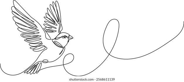 continuous single line drawing of bird flying, line art vector illustration