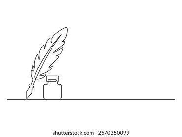 Continuous single line drawing of bird feather. Vector illustration