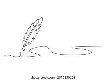 Continuous single line drawing of bird feather. Vector illustration