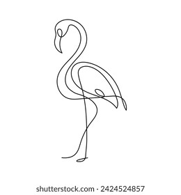 Continuous single line drawing black icon of flamingo Outline vector art.